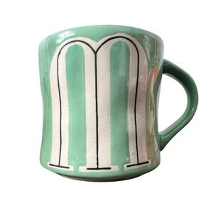 Anthropologie Hand Painted Initial Letter M Mug Mint Green Ceramic Monogram Cup‎